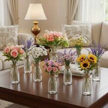 5/10pcs Shatterproof Transparent Plastic Cylinder Vases, Thick Bohemian Style Party Decor Suitable For Various Festivals, Weddings, Birthdays, Home Decor, Centerpieces For Floral Arrangements And Minimalist Dining Table Decorations - B - View 3