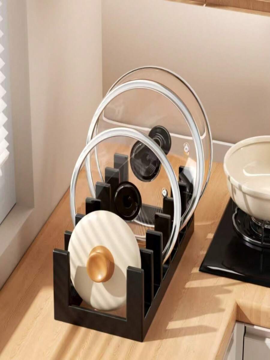 1 pieza Organizador de almacenamiento de tapa de olla de cocina multifuncional, tabla de cortar para encimera, accesorio de cocina de plástico ahorra espacio - Versión mejorada multicolor - Ver 1