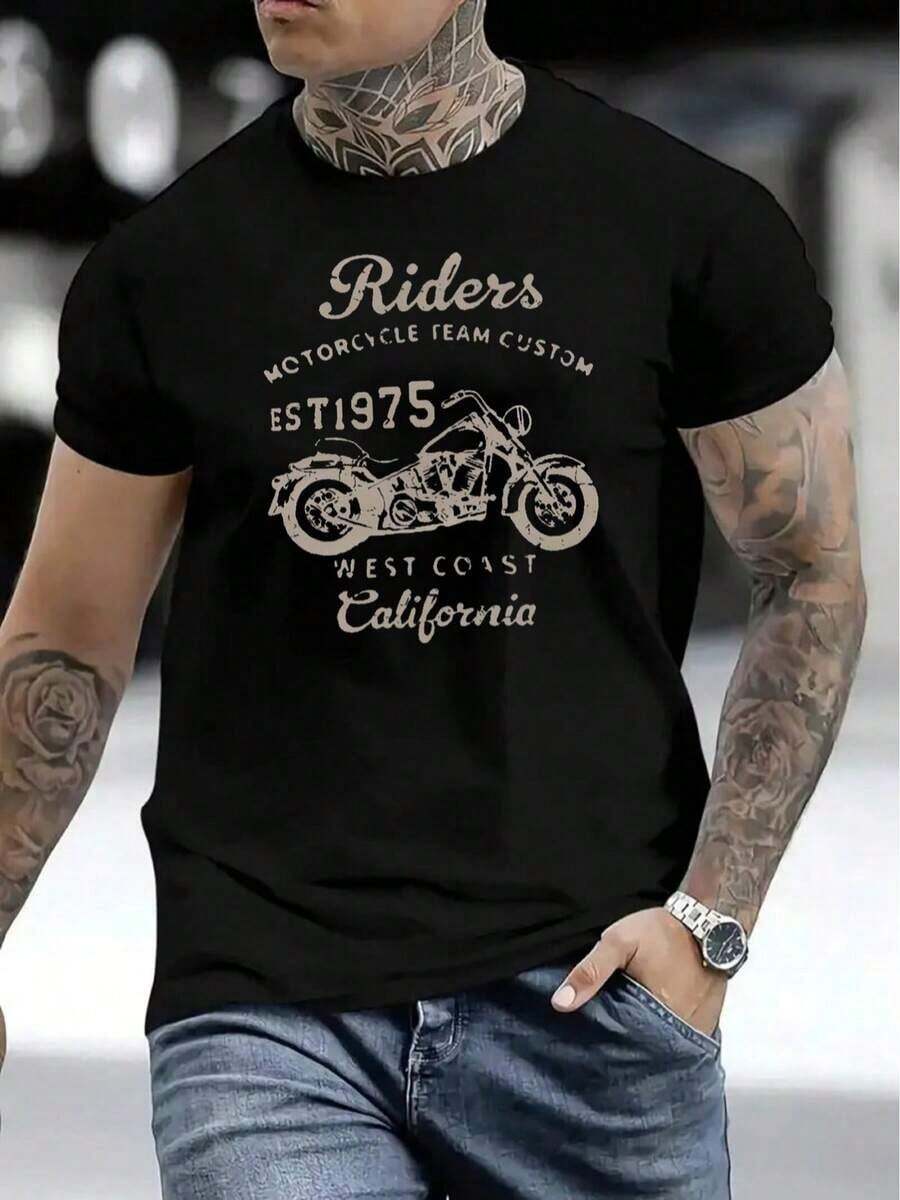 Men's T-Shirt 2026, Comfortable, Round Neck, Casual, Cotton, Short Sleeve, Soft And Breathable, Men's Clothing, Summer And Spring Top, Streetwear Style, Cotton Fabric, Letter Print, Y2K Homme, Summer, Oversize, Solid Color. - Schwarz - 查看 1