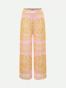 Mono de una pieza con textura espiral vintage para mujer, combinado con pantalones de pierna ancha, elegante ropa de resort - Multicolor 5 - Ver 10