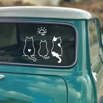 1pc A Humorous Sticker Featuring Three Kittens Enjoying The Sunlight, Perfect For Windows, Laptops, Motorcycles, Or As Decor In Coffee Shops And Other Casual Settings