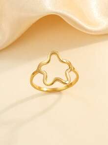 1pc Stainless Steel Minimalist Golden Flower Shaped Ring, Suitable For Women's Daily Wear Or Gift - Yellow Gold - View 2