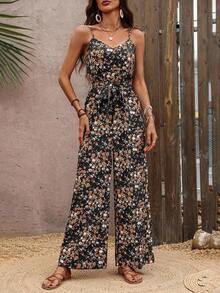 Holidaya Mono con cintura anudada y estampado floral ditsy para vacaciones - Multicolor - Ver 10