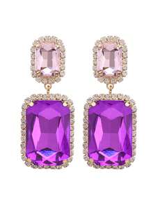 ACEHLN Copper Alloy Claw Shape Welded, Rhinestone Rectangle Pendant Earrings - Multicolor - View 18