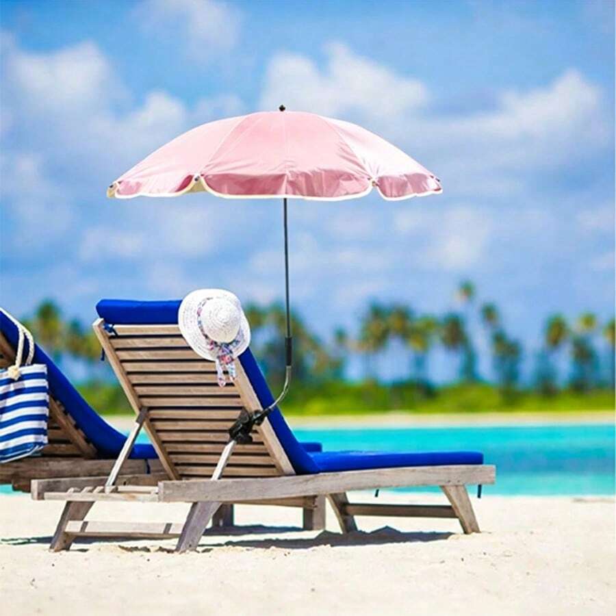 1 Stück universeller Clip-On Strandstuhlsonnenschirm, verstellbarer Sonnenschirm, geeignet für Balkon, Strandstuhl, Kinderwagen, Rollstuhl, Golfwagen - Pink - Übersicht 1