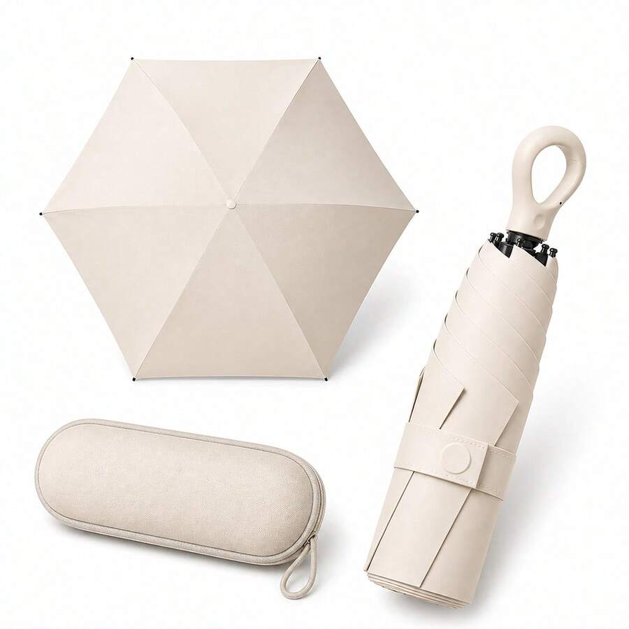 20cm Compact Mini Umbrella With Black Anti-UV Coating, Lightweight And Portable For Handbags - 杏色 - 查看 1
