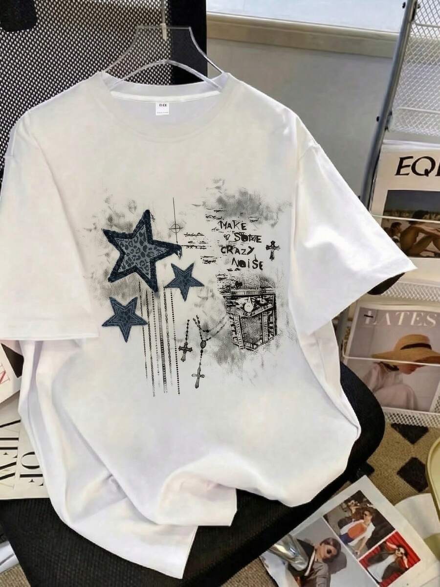 Casual Short-Sleeved, Crew-Neck T-Shirt With A Print, Ideal For Summer. Suitable For Children And Teenagers. Breathable And Sweat-Wicking. - 淺灰色 - 查看 1