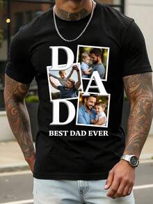 Plus Size Men's Personalized Loose Fit T-Shirt Dad Shirt, Can Add Dad's Photo And Text Design Father's Day Gift, Father's Day Sports - Black - View 2