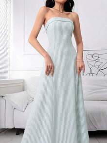 xheHeiryn Vestido casual sin tirantes de mujer con rayas y cintura ajustada, para el veranoxhe - Verde - Ver 8