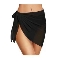 Summer Beach Swimming Essential, Solid Color Mesh Cover-Up Shawl Wrap Skirt With Side Tie - Multicolor - View 1