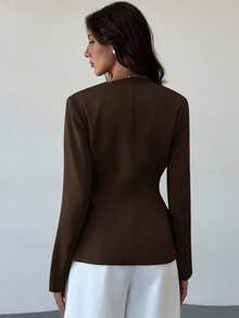 AYYAloruh Chaqueta de blazer elegante de unicolor con cintura ceñida para otoño/inviernoAYY - Marrón - Ver 2