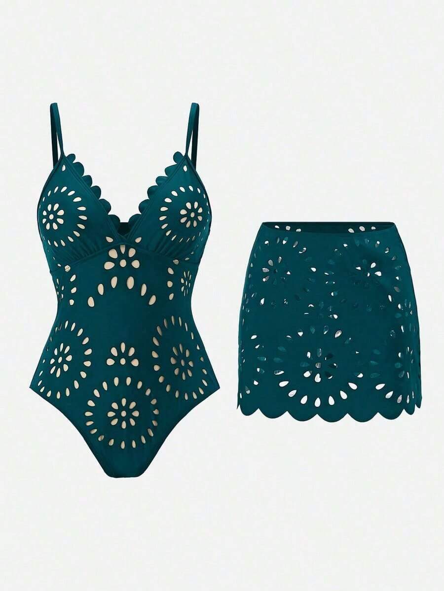 Swim Oasis Traje de baño de una pieza elegante y maduro estilo BOHO a juego, para playa y resort de primavera/verano - Agua verde azul - Ver 1