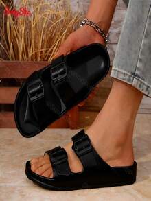 Chanclas Deportivas Mujer Ligeras Flexibles Antideslizantes Moda  Perfectas para Uso Casual Playa y Descanso en Casa - Negro - Ver 2