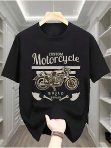 Camiseta de hombre, una capa base casual versátil, cómoda camiseta deportiva con un gráfico de la letra MOTOCICLETA - Negro - Ver 5