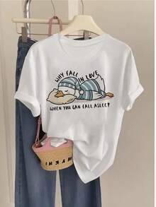 Camiseta casual de manga corta con cuello redondo para mujer, nueva colección de verano 2026, con estampado de palmera y letras "SUMMER", moderna y versátil, ideal para el uso diario y las vacaciones de primavera. Color blanco. - Vitt - Visa 6
