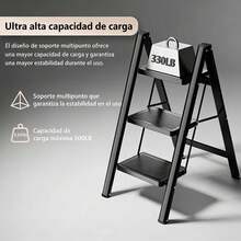 Escalera plegable, escalera de dos/tres peldaños, escalera plegable, escalera portátil de acero resistente con peldaños anchos antideslizantes, adecuada para cocinas exteriores domésticas para adultos, color negro. - B - Ver 5