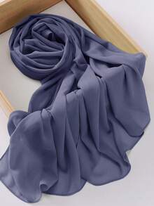 1pc Chiffon Hijab Scarf Winter Fall - Dusty Blue - View 3