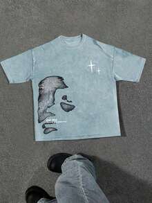 Plus Size Clothes; New York Slogan & Statue Of Liberty Graphic Print T-Shirt, American Street Style, 100% Cotton Crew Neck Short Sleeve Men Clothes  Men Fits  Christmas Gifts  Men Gifts  Tops For WomenY2Y-Summer Clothes;Slogan Men T-Shirts E18E - 淺藍色 - 查看 12