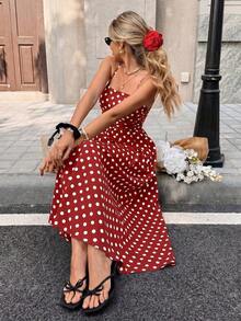 PariChic Vestido de tirantes con estampado de lunares al estilo francés para vacaciones y uso casual, primavera/verano - Blanco - Ver 9