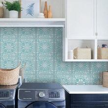 MORCART 20pcs Peel And Stick Self-Adhesive Wall Tiles - 8in X 8in PVC Self-Adhesive Wall Tile, Self-Adhesive Vinyl Stickers Suitable For Kitchen, Bathroom, Laundry Room, Fireplace, Stairs, 3D Embossed Blue-Green Floral Pattern - Relief - View 4