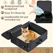 Caja de arena para gatos plegable y portátil con tapa, asa y bandeja para arena, caja de arena de viaje ligera, esencial para gatos y gatitos - Unitalla - Ver 5