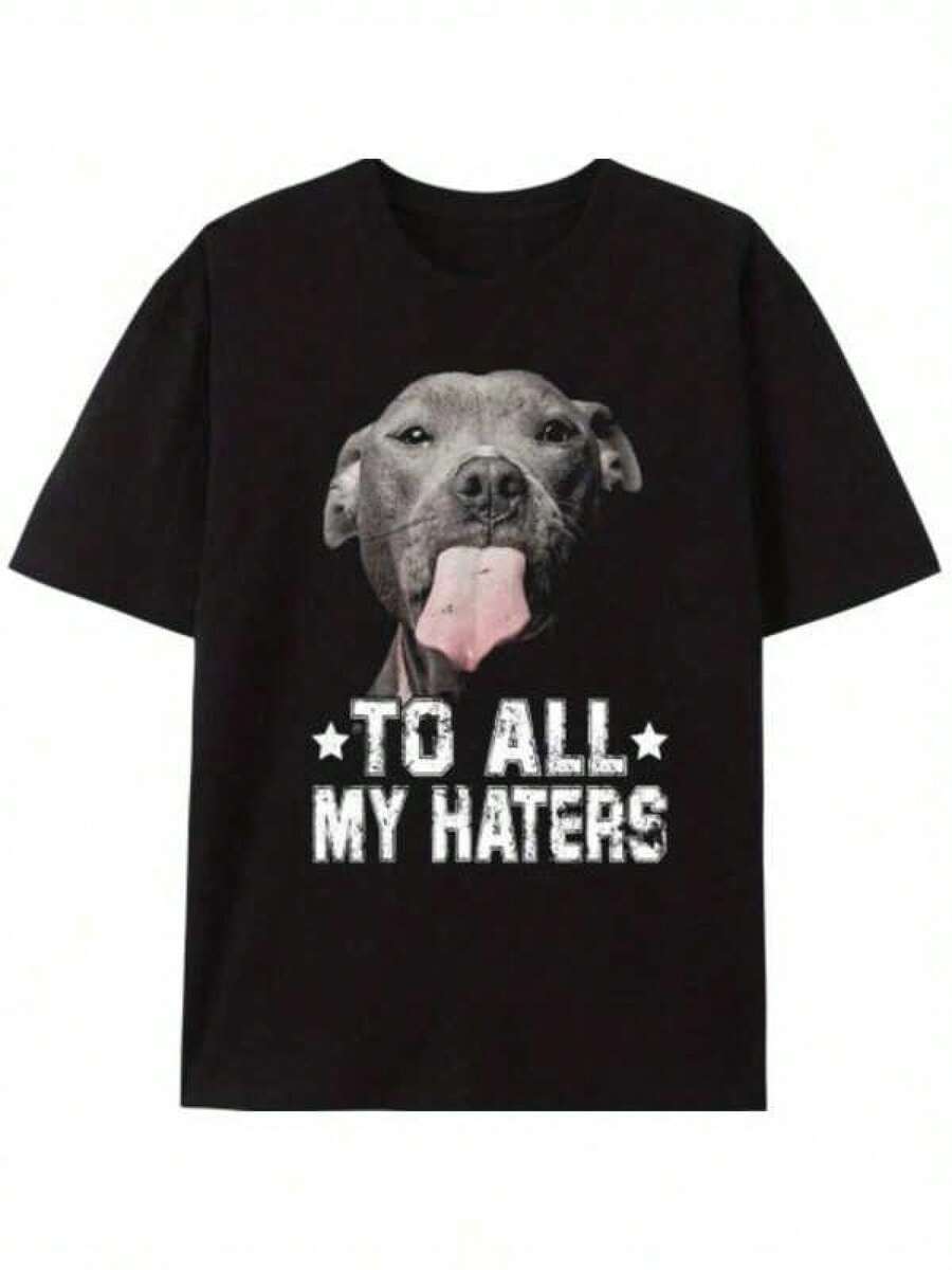 Pitbull To All The Haters Funny Animal Graphic T-Shirt For Men - Hitam - View 1