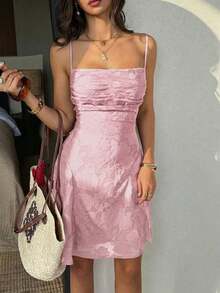 Vestido de mujer Unadoll de verano con cintura anudada, espalda descubierta, tela de encaje, sexy & elegante, adecuado para bodas, invitadas, fiesta de San Valentín en rosa - Rosa - Ver 6