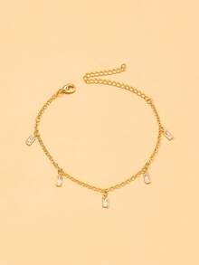 STONEFANS Minimalist Rhinestone Charm Anklet For Women, Elegant Silver Tone Dangle Ankle Bracelet For Beach & Daily Wear - Pendants - View 10