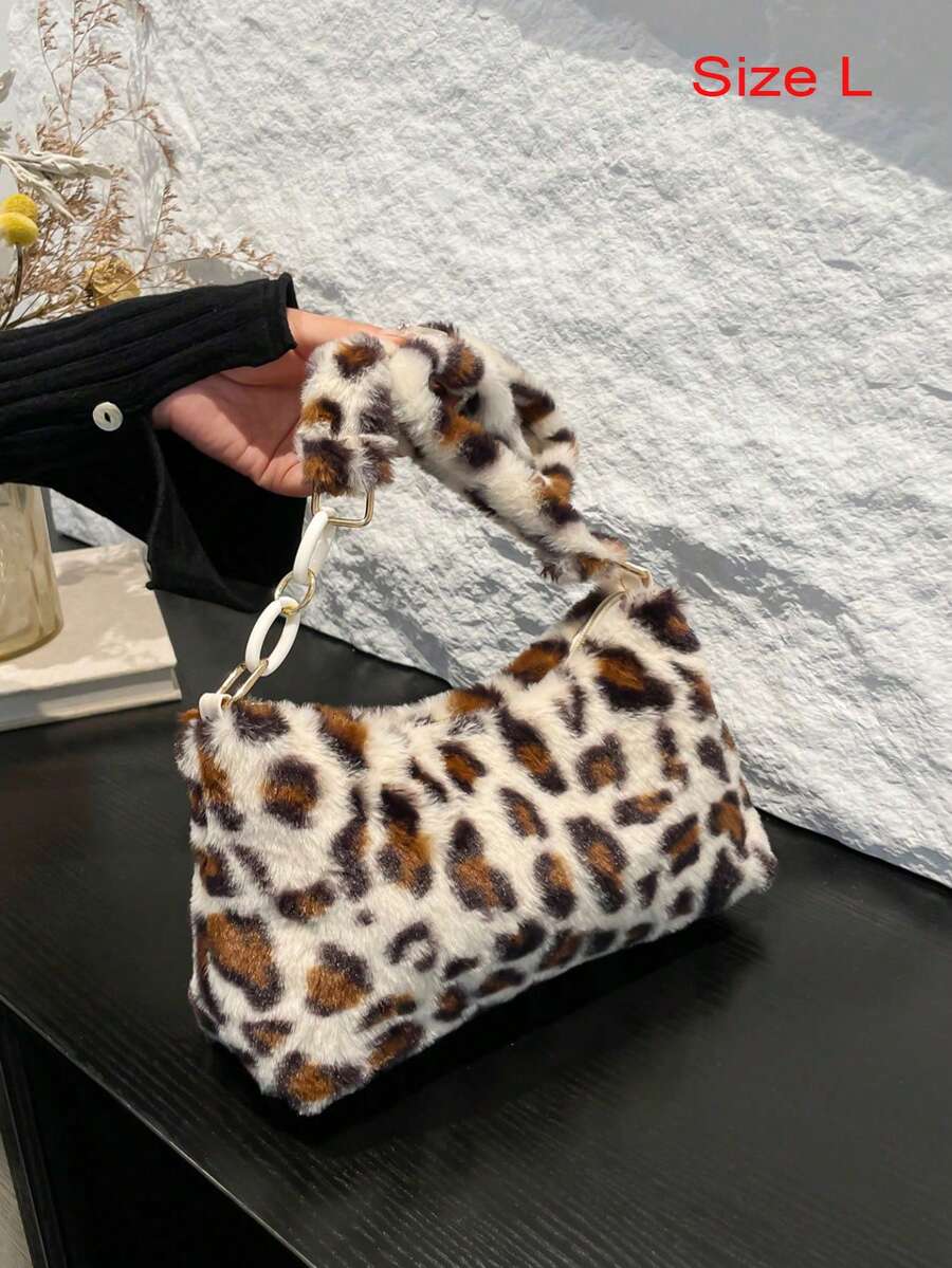Leopard Print Fuzzy Shoulder Bag (Print Placement Random) - Camel - View 1
