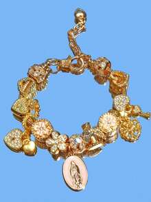 1 Religious Bracelet With Virgin Mary Charm, 1 Religious Bracelet With Cross, 1 Sakura DIY Fashion Bracelet, 1 Fashion Bracelet With Heart-Shaped Padlock And Key. - 粉色 - 查看 5