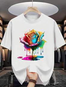 Men's Short Sleeve Letter Print T-Shirt - Casual And Breathable Crew Neck, Summer Clothes For Hot Weather, Machine Washable And Dry Cleanable, Versatile For Casual Or Informal Looks - In Stock - 白色 - 查看 1