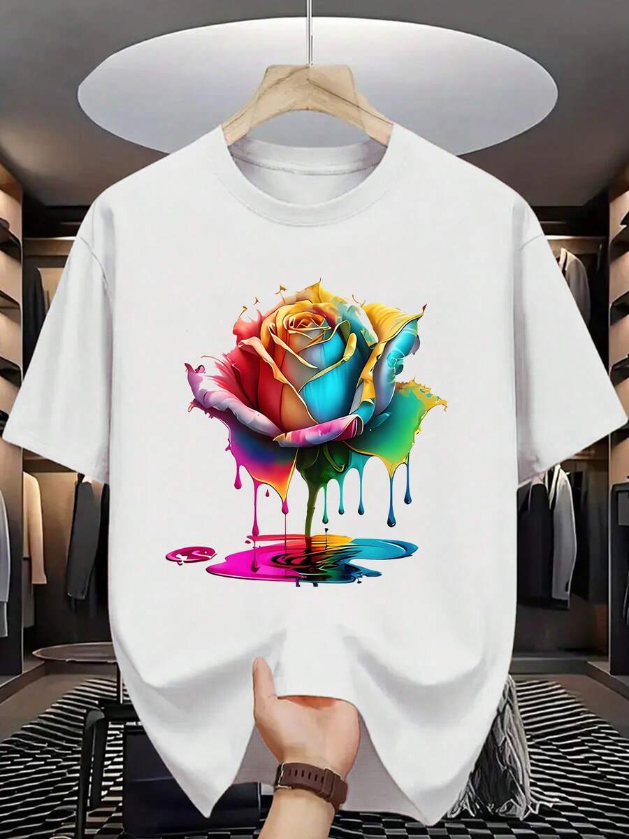Men's Short Sleeve Letter Print T-Shirt - Casual And Breathable Crew Neck, Summer Clothes For Hot Weather, Machine Washable And Dry Cleanable, Versatile For Casual Or Informal Looks - In Stock - 白色 - 查看 1