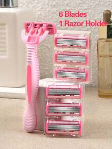 Chic Manual Razor With 6 Precision Cartridges For Effortless Trimming Stylish Hair Removal Tool For Young Ladies Compact Shaver Set Perfect For Smooth Skin During Shower Trips Body Hair Trimmer Beauty Care Bath Accessories Travel Essentials - A - View 1