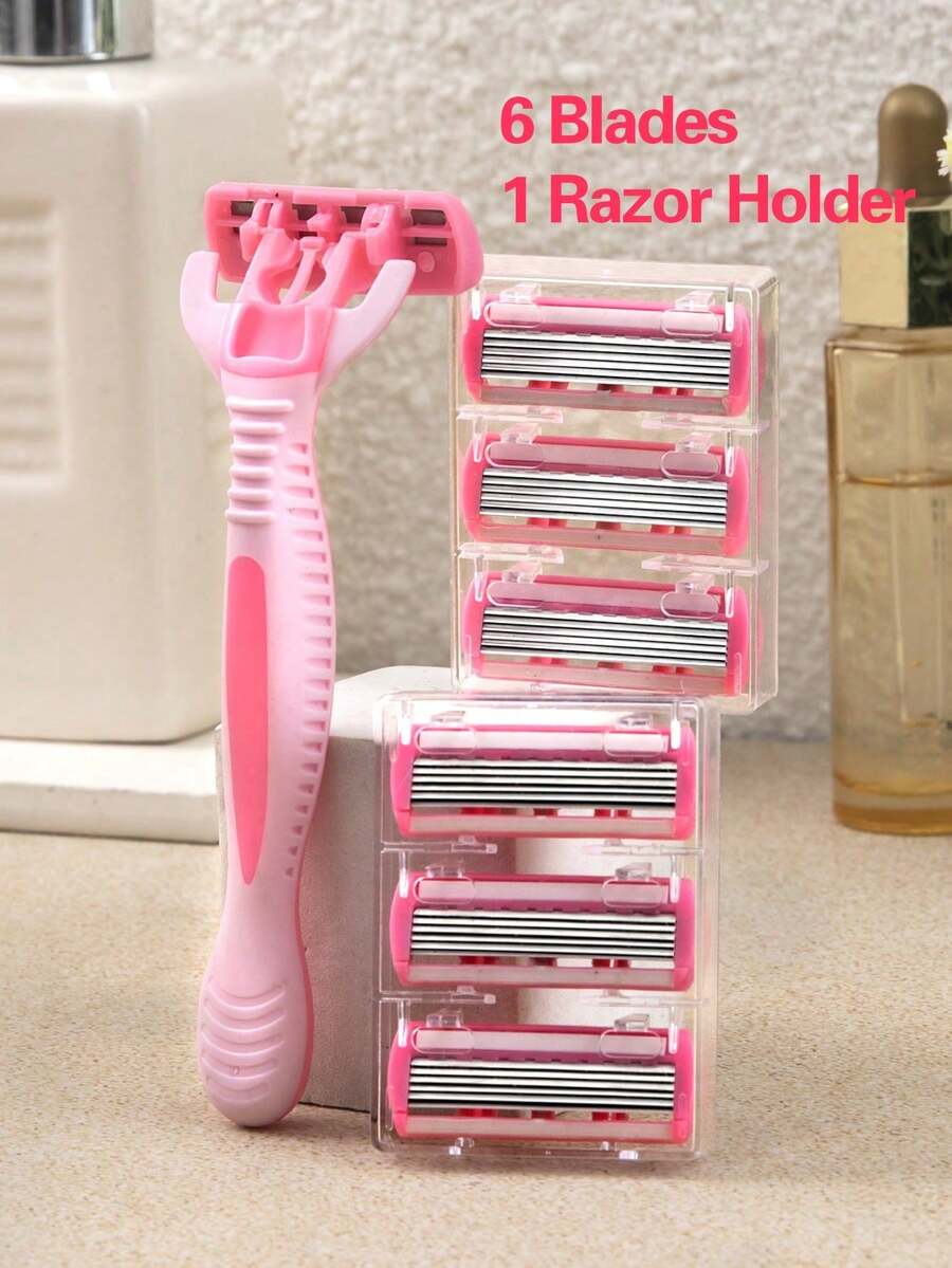 Chic Manual Razor With 6 Precision Cartridges For Effortless Trimming Stylish Hair Removal Tool For Young Ladies Compact Shaver Set Perfect For Smooth Skin During Shower Trips Body Hair Trimmer Beauty Care Bath Accessories Travel Essentials - A - View 1