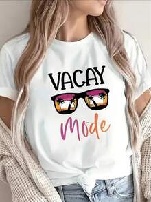 This Short-Sleeved T-Shirt, Made Of Pure Cotton And Featuring A Palm Tree And Stylish Vacation-Themed Sunglasses Design, Is Lightweight And Comfortable, Suitable For The Beach, Holidays Or Everyday Wear, And Is Perfect For Summer Outings And Travel Adventures. - 白色 - 查看 6