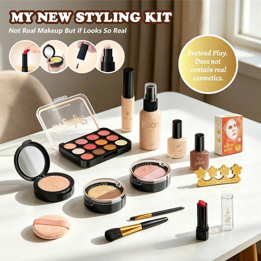 10/14PCS Girls' Pretend Makeup Toy Set, Lipstick, Powder Blush, Children's Makeup Set, Toy Cosmetic Set (Not Real Cosmetics), Suitable For Girls Ages 3–10, Ideal For Birthdays And Holidays - Multicolor - View 1