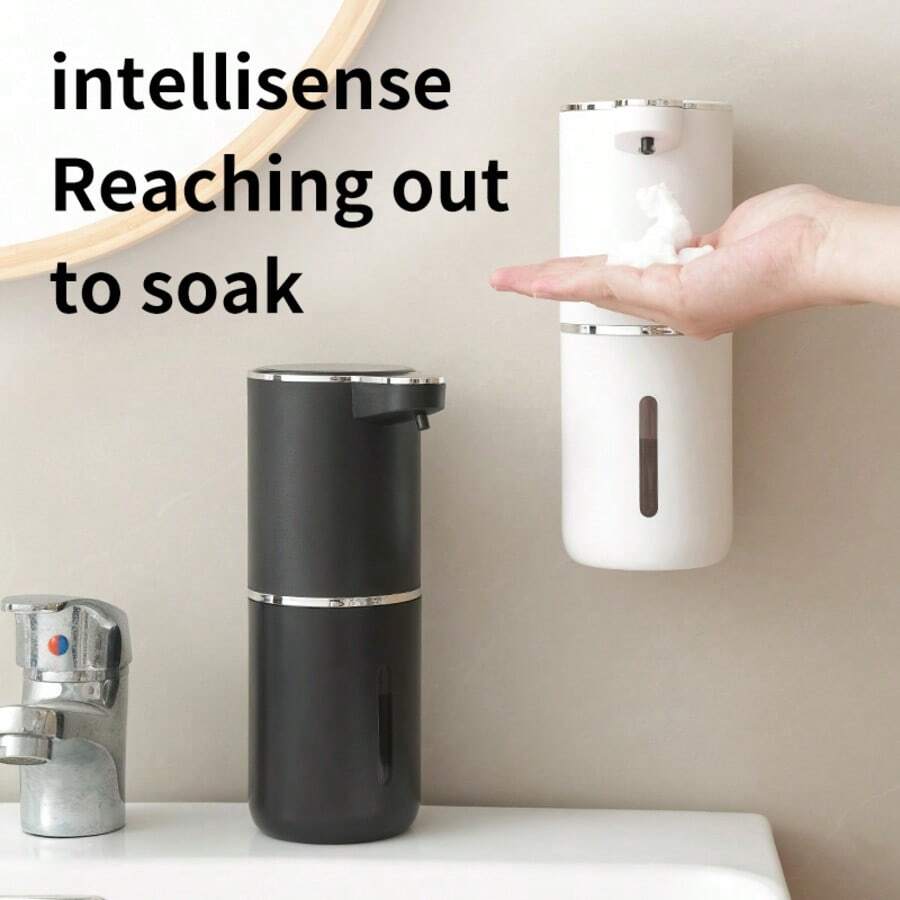 Dispensador de jabón en espuma sin contacto, dispensador de jabón automático, recargable por USB, diseño montado en la pared, con 4 niveles de agua en espuma ajustables, adecuado para uso en cocina y baño