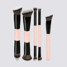 6pcs Professional Dual-Ended Makeup Brush Set - Includes Foundation Brush, Contour Brush, Blush Brush, Powder Brush, Eyeshadow Brush, Concealer Brush, Highlighter Brush, Mixing Brush.Soft Fiber Bristles, Portable Travel, Great Women And Girls.Makeup Brush Set, Makeup Kit, Makeup Brush Set, Complete Makeup Tools, Makeup Brush Set, Full Makeup Kit, Brush Set, Makeup Brush Set, Se - 6 Double-ended Brushes - White + 3 Powder Puffs - View 9