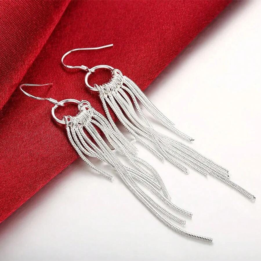 925 Sterling Silver Round Earrings, Elegant Dangle Earrings For Wedding Promises, Fine Hoop Earrings, Simple And High Quality, Versatile For Women. - 橘色 - 查看 1