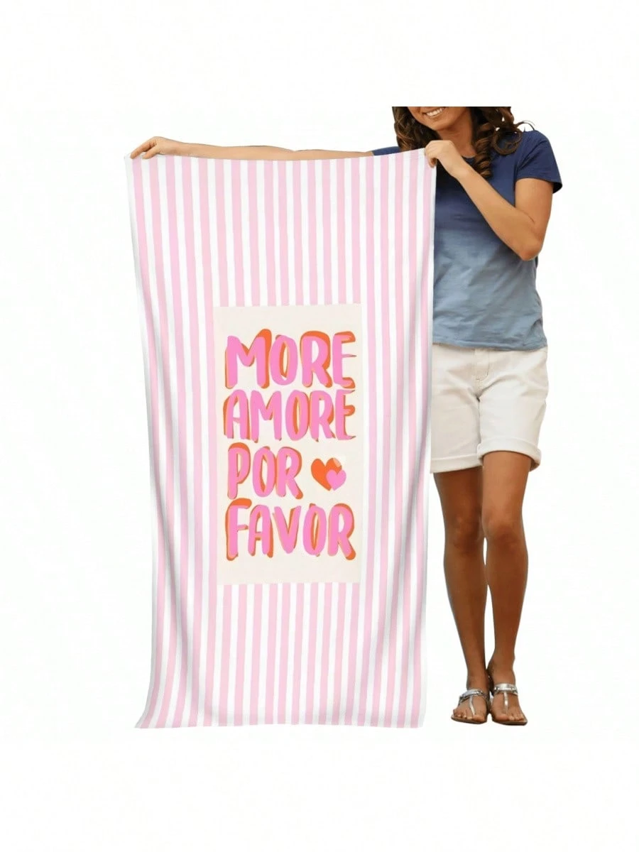 1 pièce Serviette de plage rayée rose et blanche avec un design inspiré de "More Amore Por Favore" - Motif à la mode, convient pour la natation, la gym, le yoga - Compagnon de voyage idéal et cadeau d'anniversaire 11