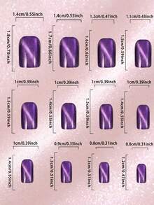48pcs 48pcs Press On Nails & Toenails Suitable For Beach Parties, Short Square False Nails With Cat Eye, Purple Glitter Tips, Spring Summer Extensions For Hands And Toenails - Lilac Purple - View 6
