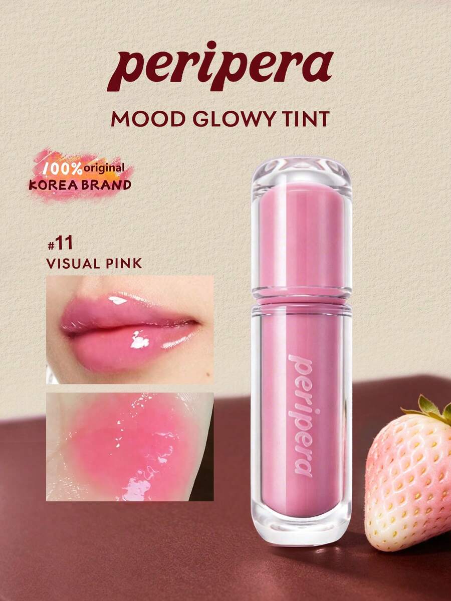 Peripera Mood Glowy Tint 玻璃感唇釉 11，高光澤鏡面水感妝效，不黏膩，果汁噴濺感，保濕輕盈，長效持色凝膠質地，適合女性日常使用，K-Beauty 韓系彩妝，Olive Young，禮品，4g/0.14 Oz