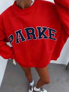 2026New Arrival BestsellerWomen's Casual "PARKE" Letter Print Loose Pullover Sweatshirt, Encountering Lazy Fashion. - 紅色 - 查看 12