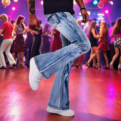 Quần dài nam dáng ôm, ống loe, phong cách retro disco, thường ngày.