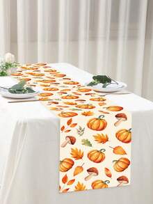 1 Stück 35*180cm Thanksgiving Tischläufer, mit Kürbis-, Ahornblatt- und Pilz-Herbstmotiv, geeignet für Thanksgiving-Dekoration, Herbstdekoration, Küche, Tischplatte, Heimdekoration und Feierlichkeiten - mehrfarbig - Übersicht 9