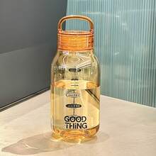 1pc Brown Transparent Scale Water Bottle, Plastic Drinking Cup With Handle Lid, Portable Leak-Proof Water Bottle, Suitable For Back To School, Fitness And Outdoor Activities - Multicolor - View 7