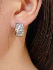 1 par de pendientes de mujer, pendientes de aro con circonita de lujo incrustada, pendientes elegantes y versátiles de moda retro - pendientes - Ver 10
