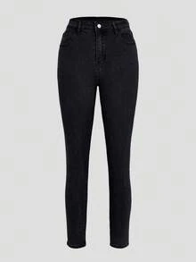 Blugi din denim spălat, slim fit, elastici, pentru femei, versatili pentru toate anotimpurile, stil elegant la modă, potriviți pentru ținute casual de zi cu zi, vacanță și Y2K - Negru - 1 - Vizualizare 7