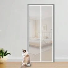 1件装纳米材质免打孔防猫门帘，现代黑白长方形拉链设计，透气防蚊网，适用于卧室、客厅 - 白色I型 - 查看 13