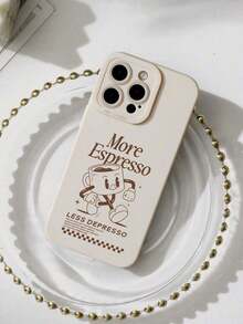 Liquid Silicone Protective Case With Vintage "Large Espresso" Coffee Cup Pattern In Milky White, Compatible With IPhone And Galaxy - 彩色 - 查看 2
